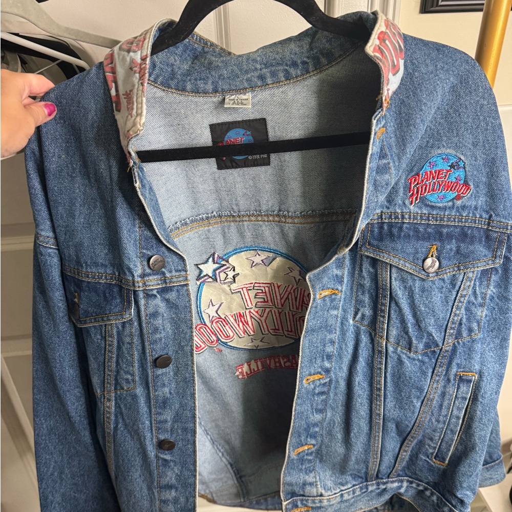 Planet Hollywood Denim Jacket - Light Blue Embroidered Logo - Picture 2 of 6